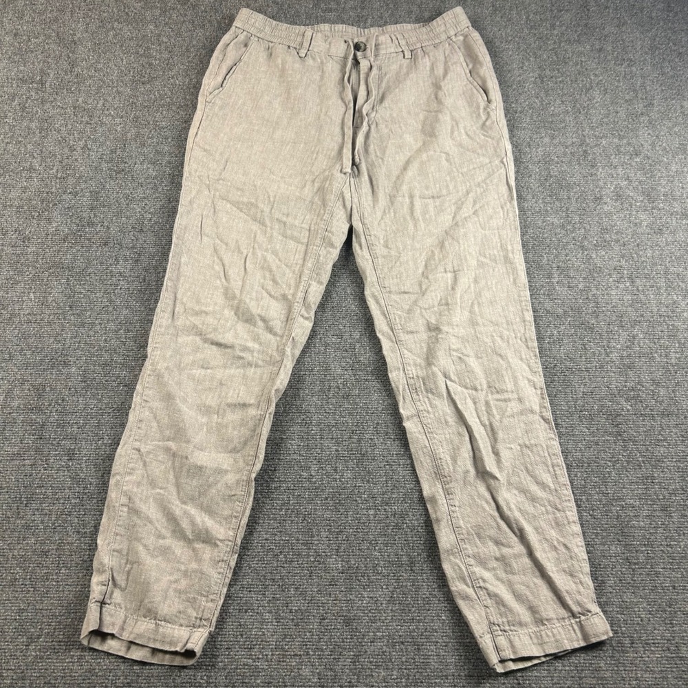 Banana Republic Mason Athletic Tapered Pants Gray Linen Cotton 31x32 Mens